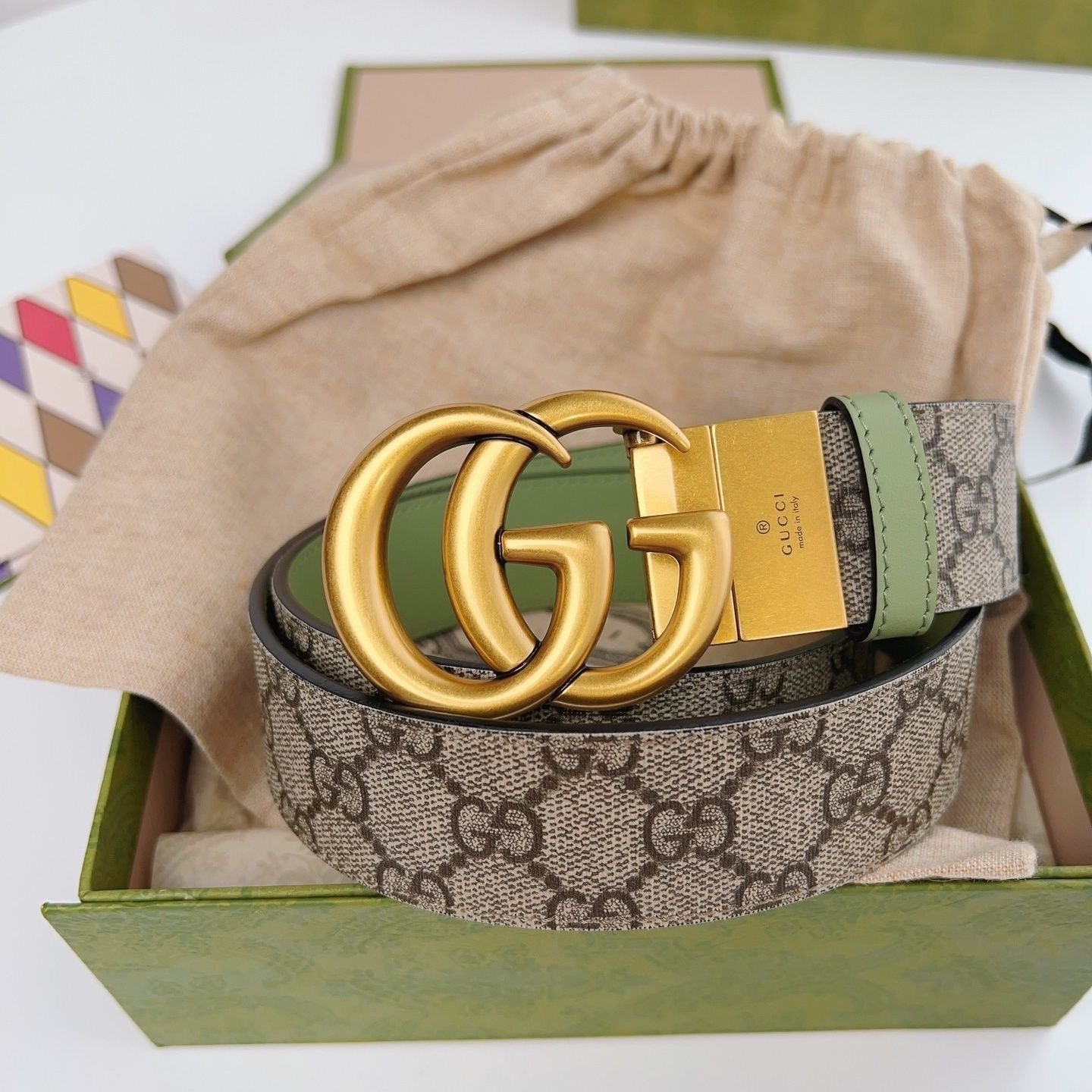 Double-Sided Use Two Tone Color Gucci GG Buckle Genuine Leather Belt   ITEM NO.: HF-BT015