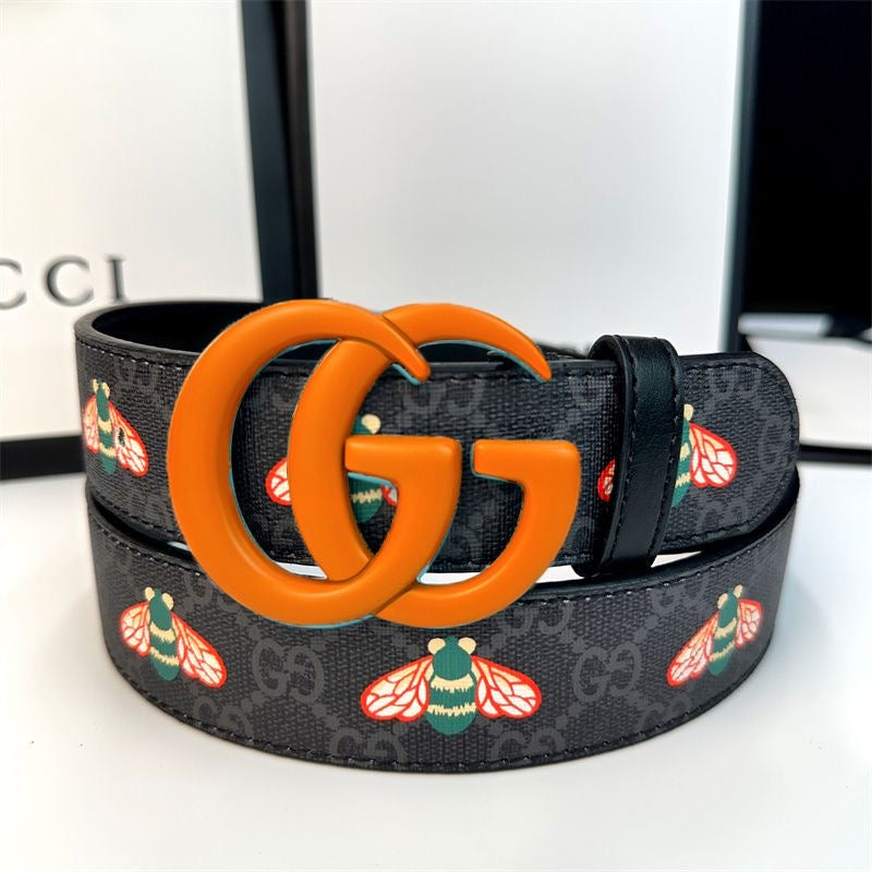 Classical Gucci Bee Print GG Buckle Leather Belt ITEM NO.: HF-BT042