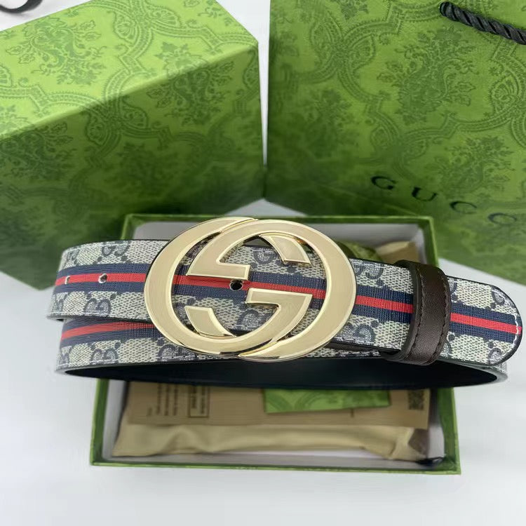 Blue Gucci GG With Green Red Tape Print Buckle Leather Belt ITEM NO.: HF-BT029