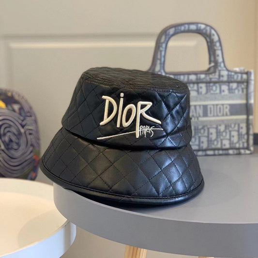 Dior Embroidery Black Leather Bucket Hat ITEM NO.: HF-HT025