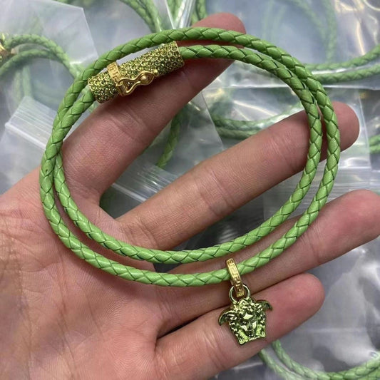 Green Color Straw Leather Versace Bracelet   ITEM NO.: HF-JL013