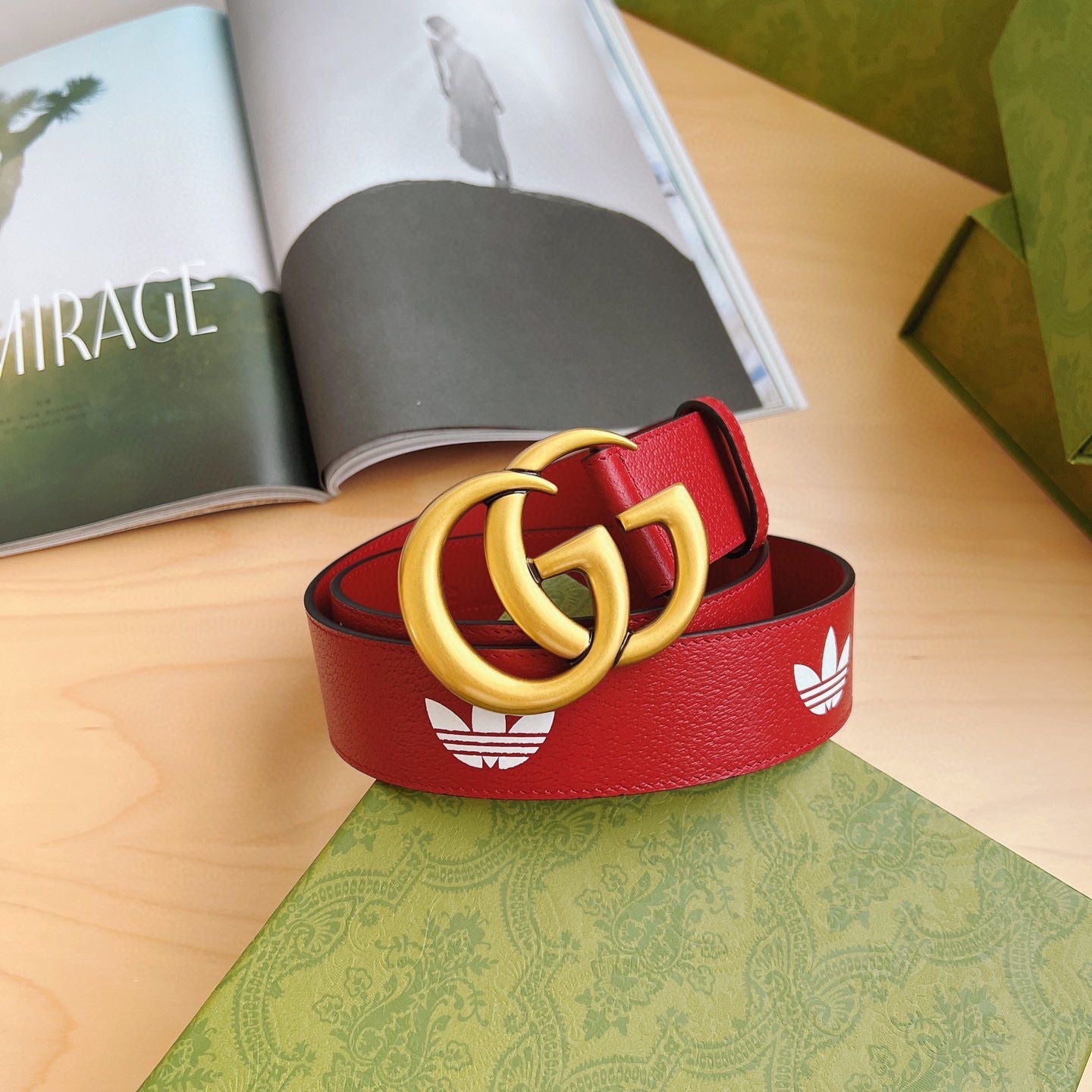 Adidas & Gucci Jointly-Designed GG Buckle Genuine Cow Leather Belt ITEM NO.: HF-BT013