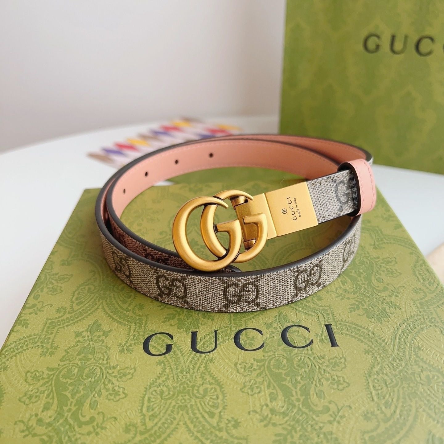 Double-Sided Use Two Tone Color Gucci GG Buckle Genuine Leather Belt   ITEM NO.: HF-BT015