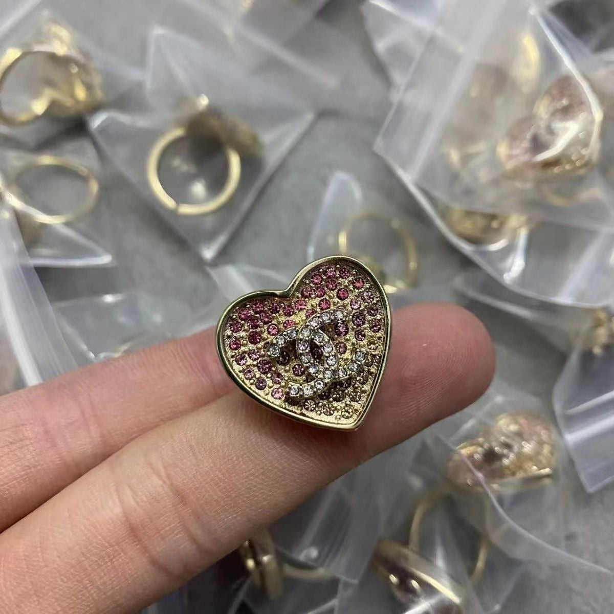 Chanel CC Loving Heart Style Rhinestone Finger Ring ITEM NO.: HF-JL020
