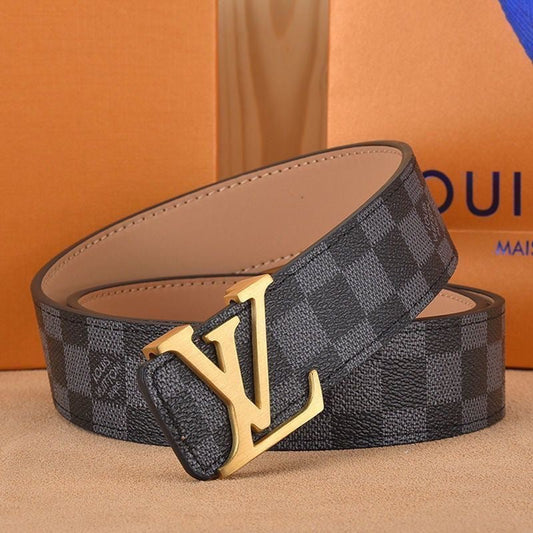 Selected Quality Classical Black Check LV Buckle Leather Belt ITEM NO.: HF-BT057