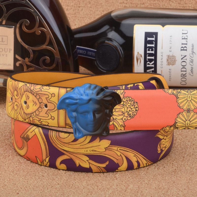 Fashionable Gorgeous Versace Print Leather Buckle Belt   ITEM NO.: HF-BT021