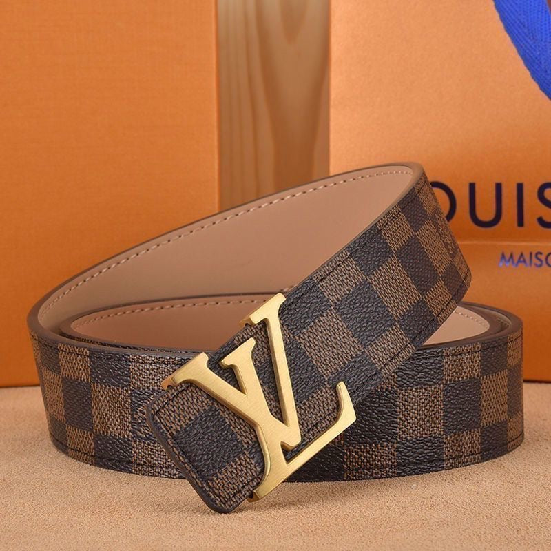 Selected Quality Classical Brown Check LV Buckle Leather Belt ITEM NO.: HF-BT058