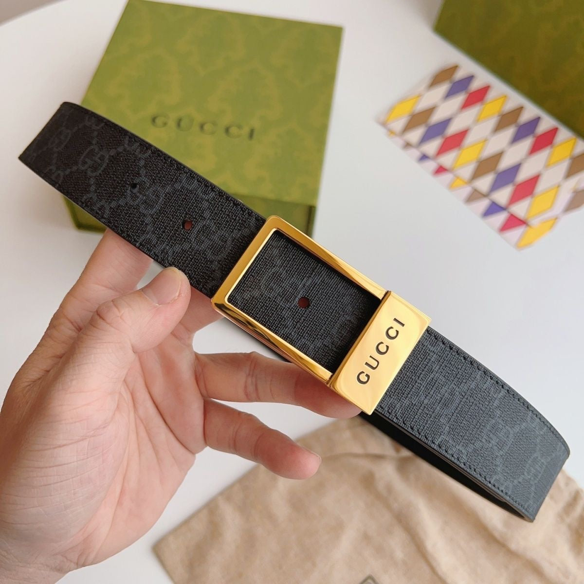 Gucci GG Monogram Leather Square Buckle Belt ITEM NO.: HF-BT017