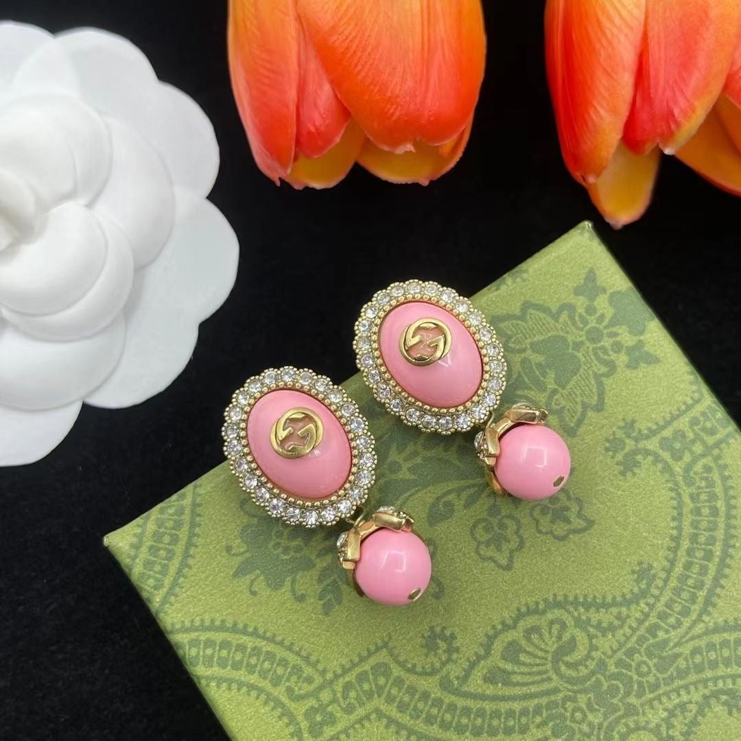 Delicate Graceful Gucci GG Pink Color Earrings ITEM NO.: HF-JL060