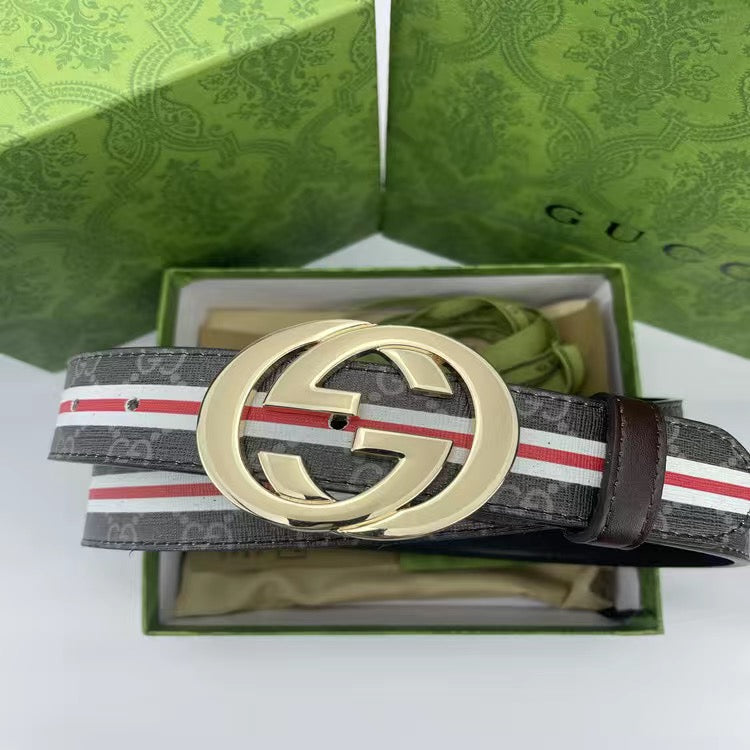 Black Gucci GG With Green Red Tape Print Buckle Leather Belt ITEM NO.: HF-BT028