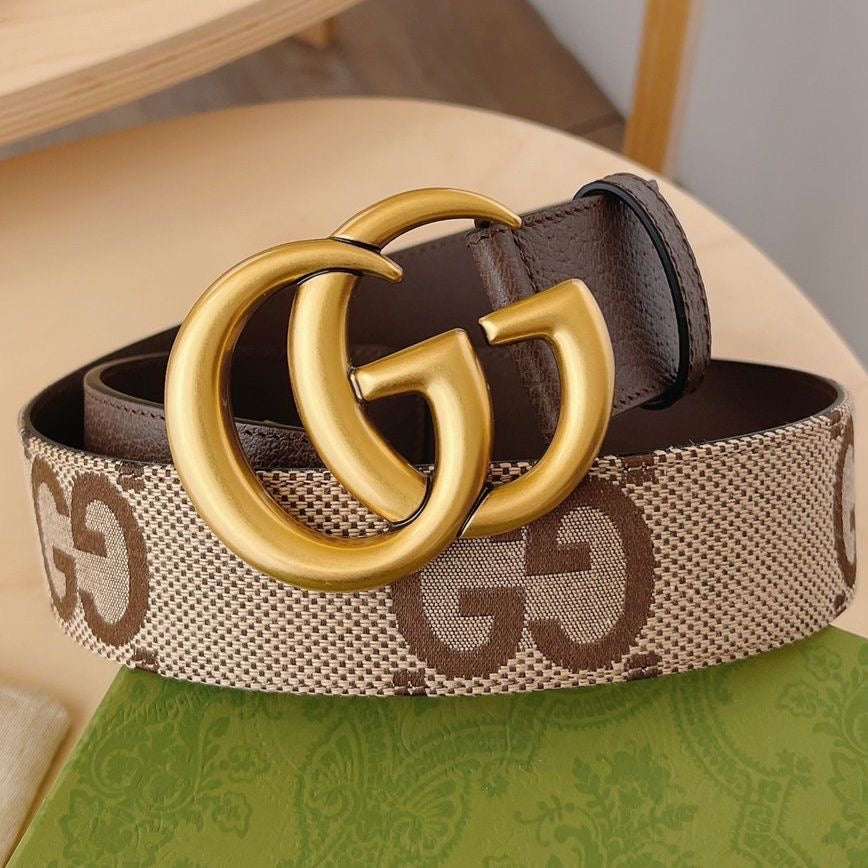 Classic Gucci GG Buckle Jacquard Canvas Genuine Leather Belt ITEM NO.: HF-BT005