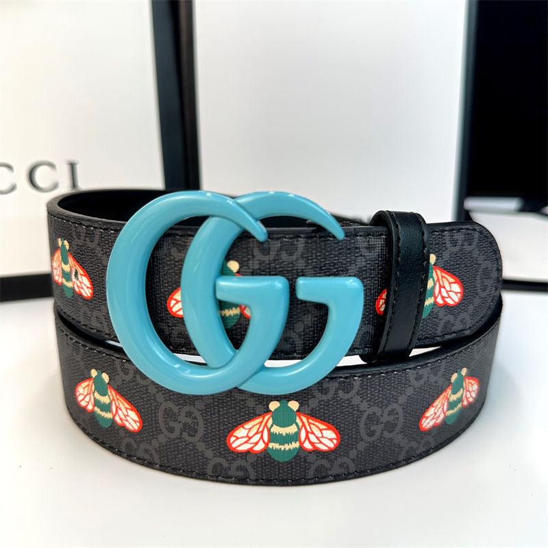 Classical Gucci Bee Print GG Buckle Leather Belt ITEM NO.: HF-BT042