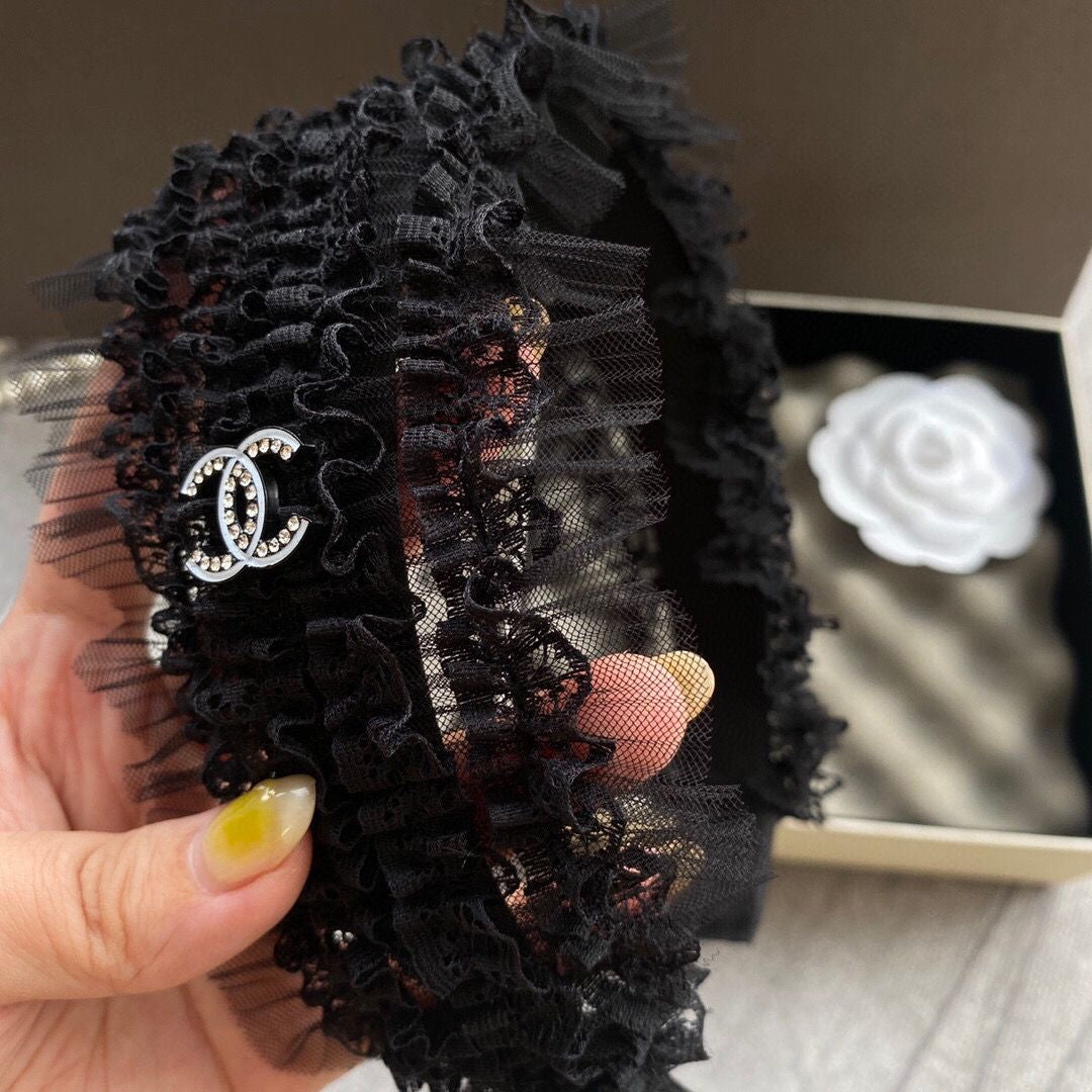 Sweat Sexy Black Chanel CC Lace Hair Headband ITEM NO.: HF-HD022