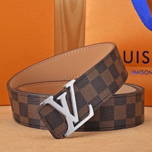 Selected Quality Classical Brown Check LV Buckle Leather Belt ITEM NO.: HF-BT058