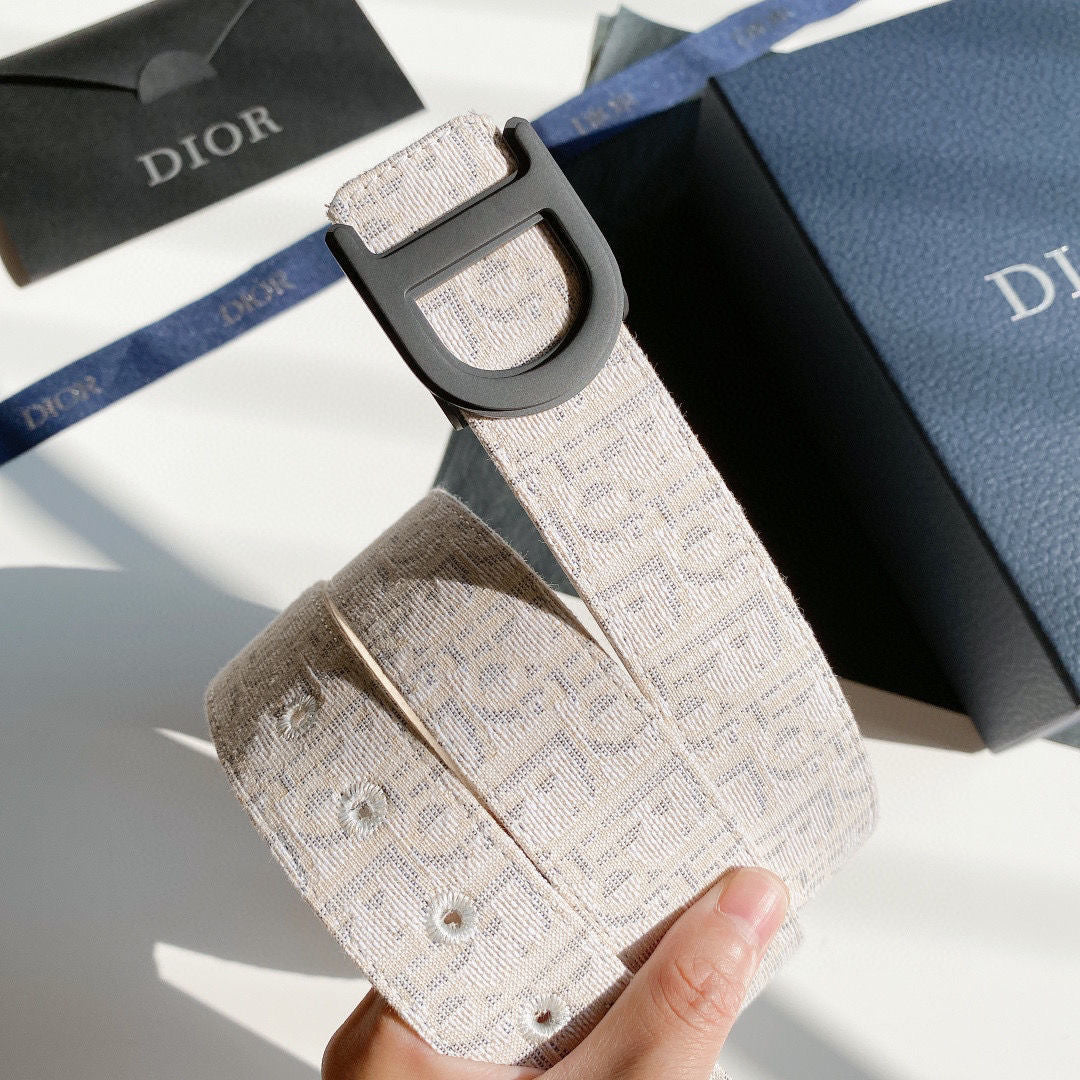 Double-Sided Use Christian Dior CD Buckle Jacquard Canvas Genuine Leather Belt   ITEM NO.: HF-BT012