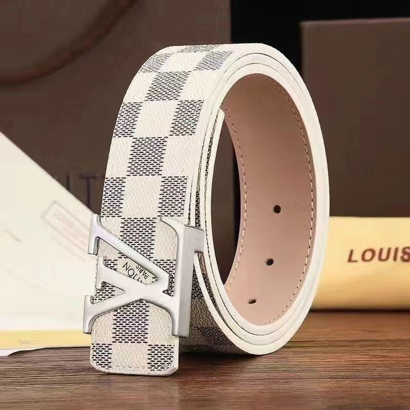 Selected Quality Classical White Check LV Buckle Leather Belt ITEM NO.: HF-BT059