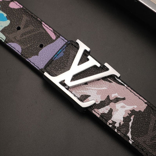 High Quality Custom Design Black Tie Dye LV Buckle Leather Belt    ITEM NO.: HF-BT056