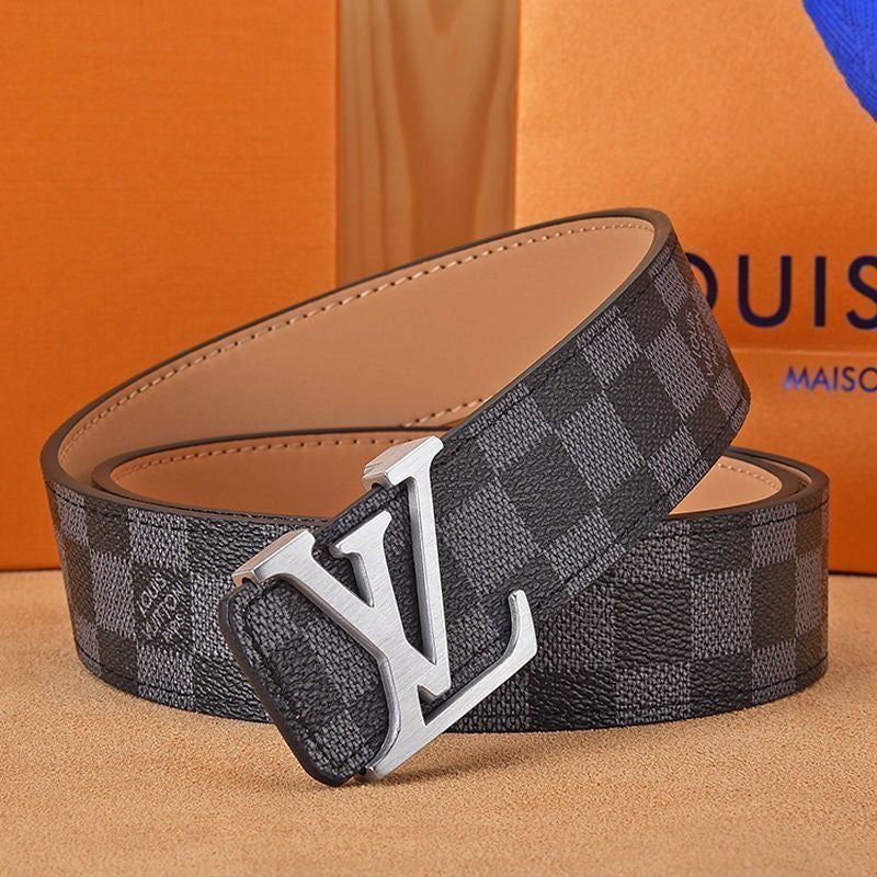Selected Quality Classical Black Check LV Buckle Leather Belt ITEM NO.: HF-BT057