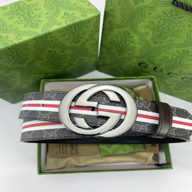Black Gucci GG With Green Red Tape Print Buckle Leather Belt ITEM NO.: HF-BT028