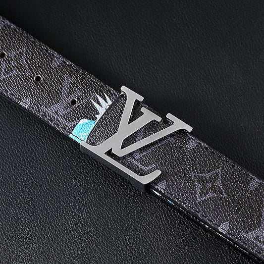 Cartoon Graffiti Print Black LV Buckle Leather Belt ITEM NO.: HF-BT070