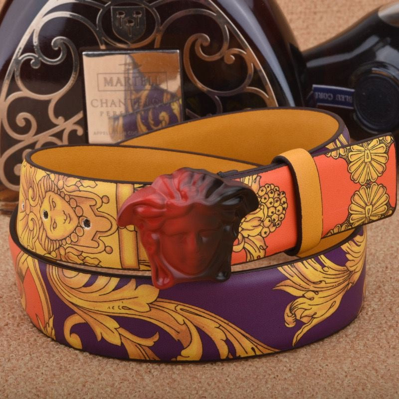 Fashionable Gorgeous Versace Print Leather Buckle Belt   ITEM NO.: HF-BT021