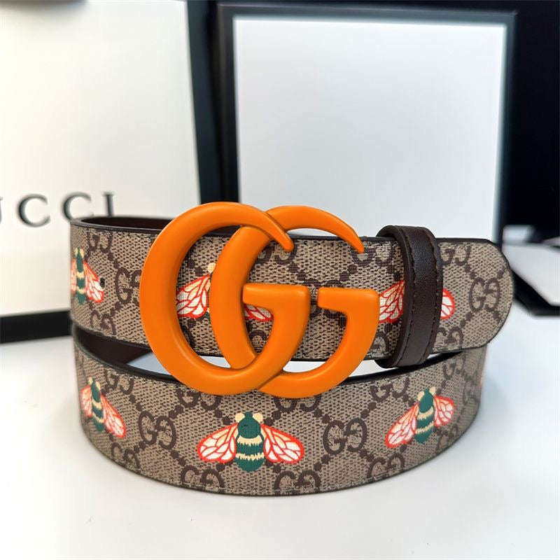 Fashionable Gucci Bee Print GG Buckle Leather Belt   ITEM NO.: HF-BT041
