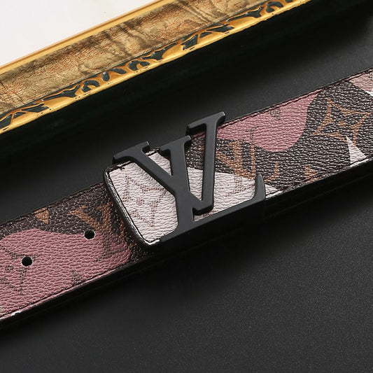 Custom Print Brown Marshroom LV Buckle Leather Belt ITEM NO.: HF-BT065