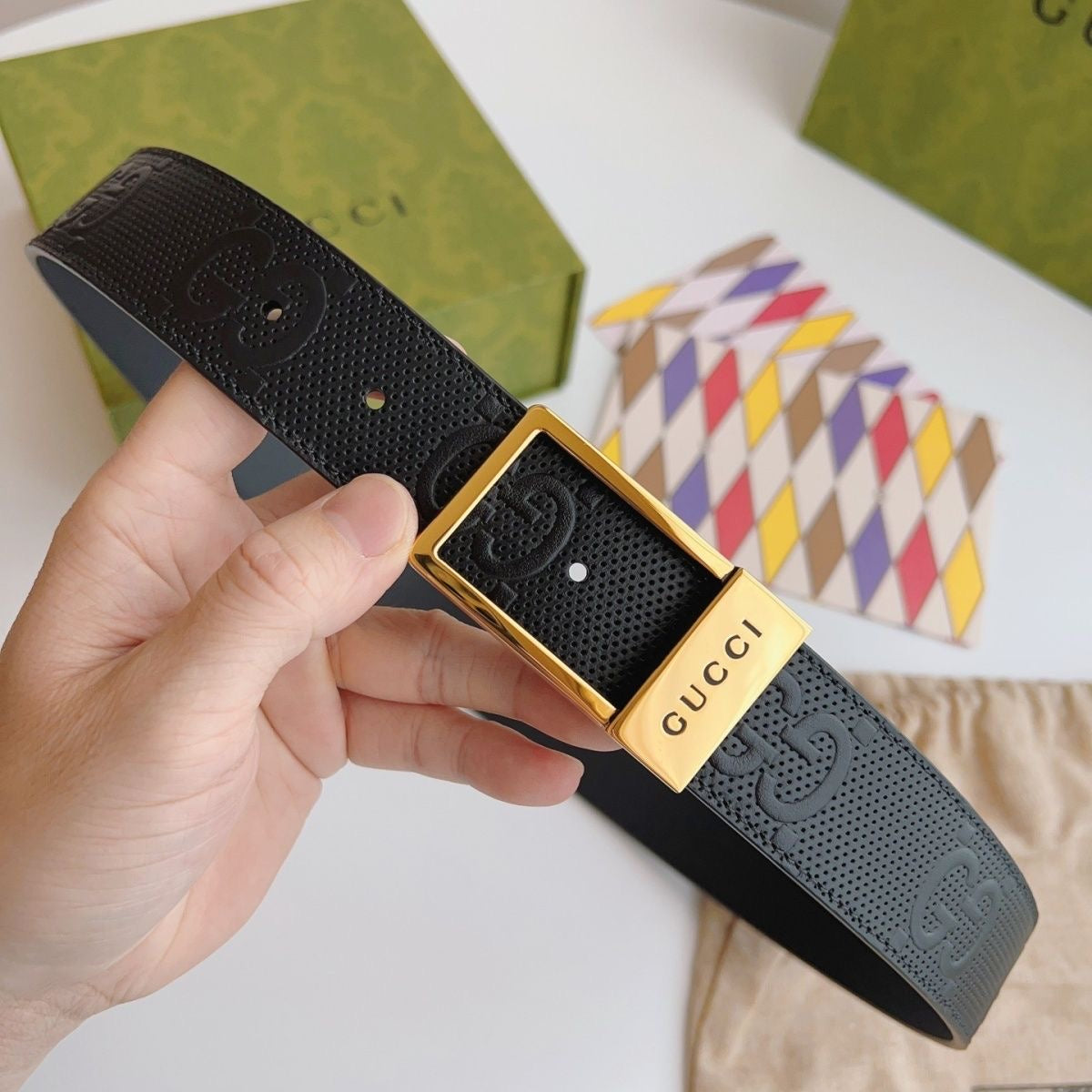 Gucci GG Monogram Leather Square Buckle Belt ITEM NO.: HF-BT017