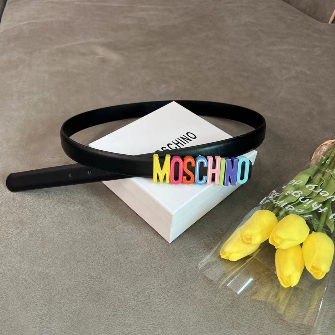 Selected Quality Simple Moschino Buckle Leather Belt ITEM NO.: HF-BT034