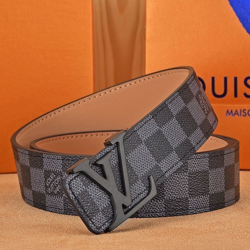 Selected Quality Classical Black Check LV Buckle Leather Belt ITEM NO.: HF-BT057