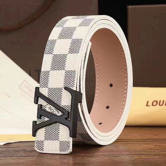Selected Quality Classical White Check LV Buckle Leather Belt ITEM NO.: HF-BT059