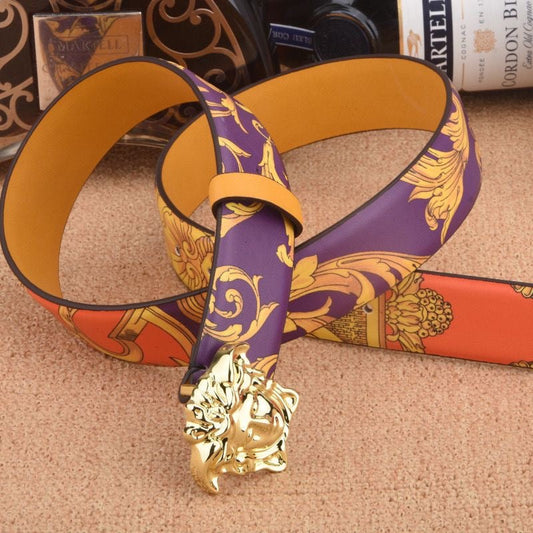 Fashionable Gorgeous Versace Print Leather Buckle Belt   ITEM NO.: HF-BT021