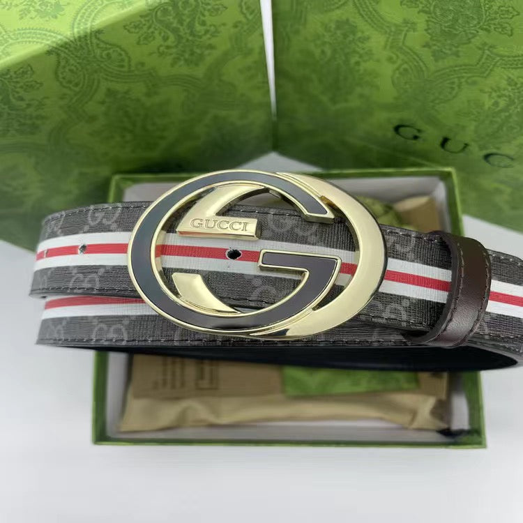 Black Gucci GG With Green Red Tape Print Buckle Leather Belt ITEM NO.: HF-BT028