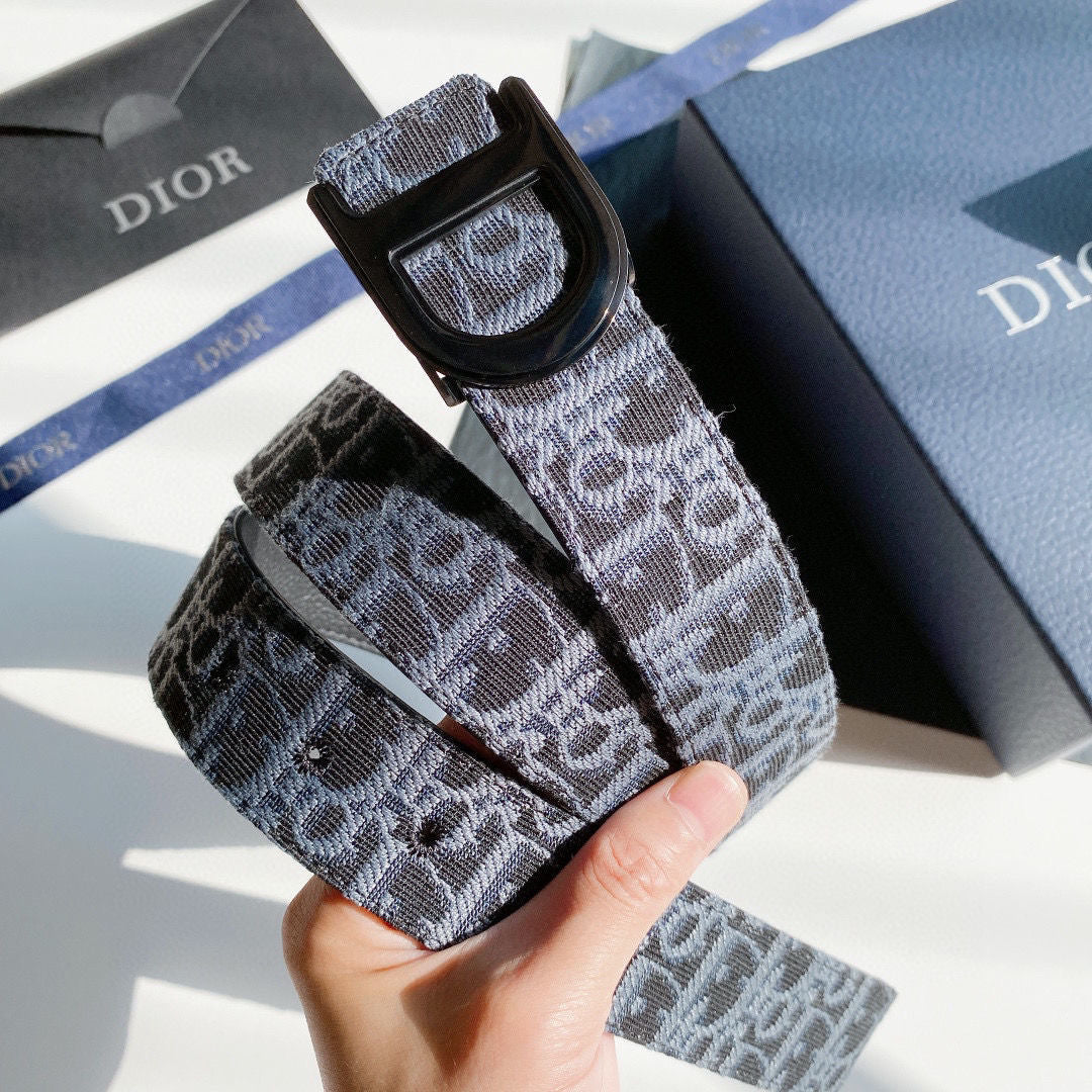 Double-Sided Use Christian Dior CD Buckle Jacquard Canvas Genuine Leather Belt   ITEM NO.: HF-BT012
