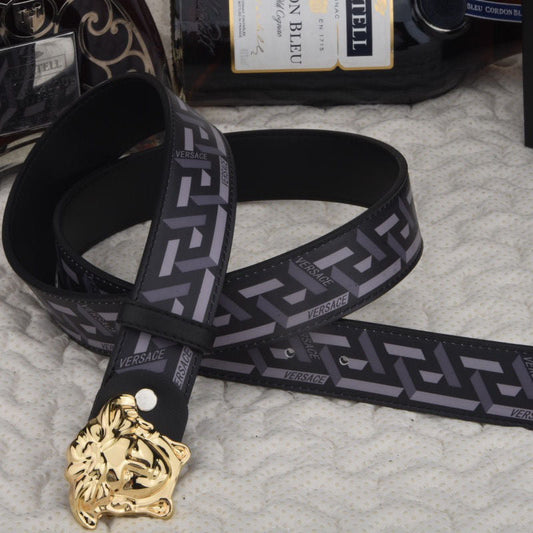 Fashionable Black Versace Print Leather Buckle Belt   ITEM NO.: HF-BT018