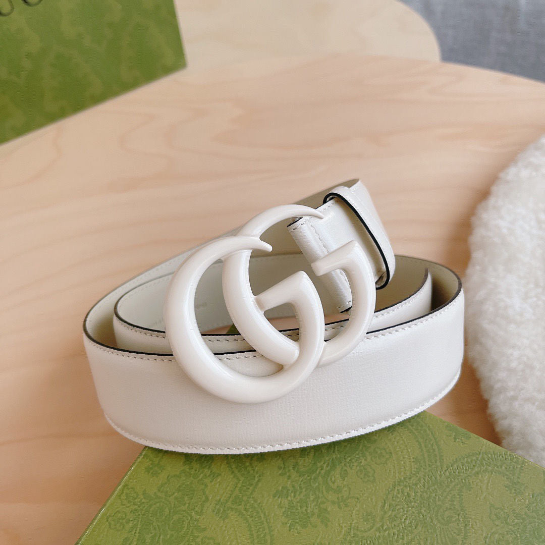 White Gucci GG Buckle Genuine Leather Belt ITEM NO.: HF-BT002