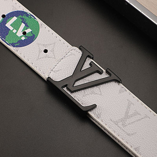 High Quality Custom Design White LV Buckle Leather Belt    ITEM NO.: HF-BT053