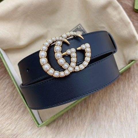 Gucci GG Pearl Buckle Genuine Cow Leather Belt ITEM NO.: HF-BT010