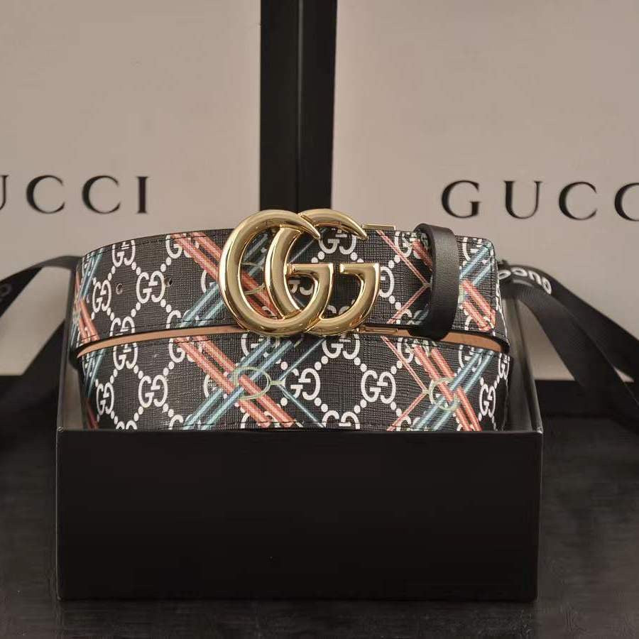 Custom Print Gucci GG Buckle Leather Belt ITEM NO.: HF-BT030