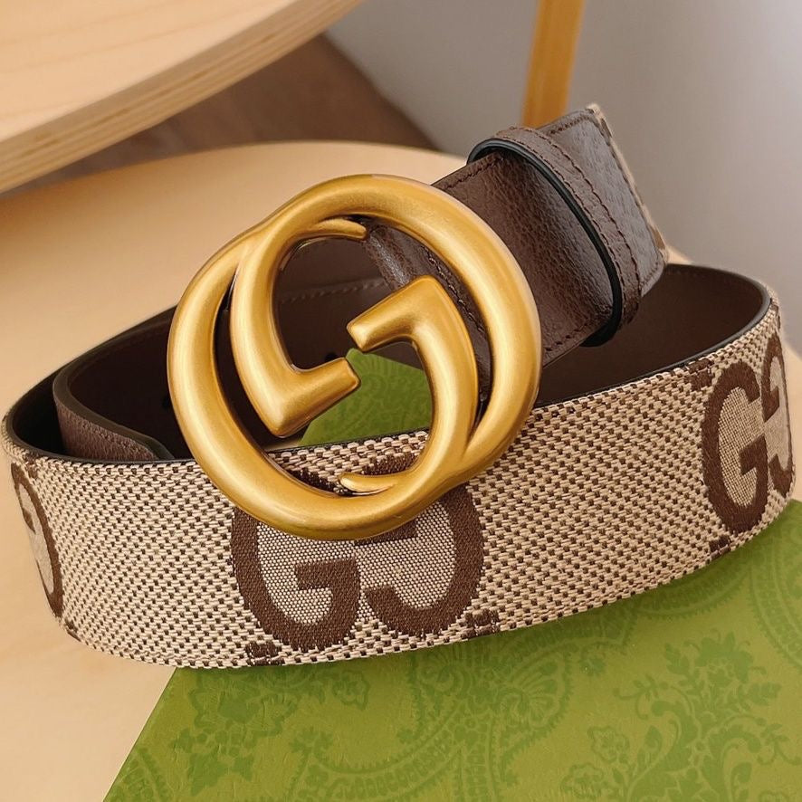 Classic Gucci GG Buckle Jacquard Canvas Genuine Leather Belt ITEM NO.: HF-BT005