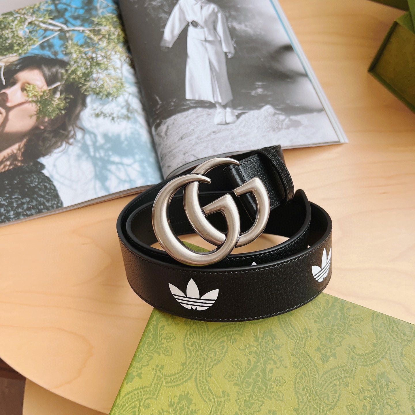 Adidas & Gucci Jointly-Designed GG Buckle Genuine Cow Leather Belt ITEM NO.: HF-BT013