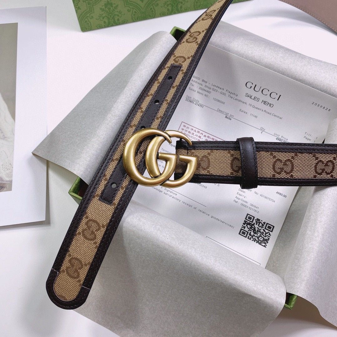 Gucci GG Buckle Jacquard Canvas Genuine Leather Edge Belt   ITEM NO.: HF-BT011