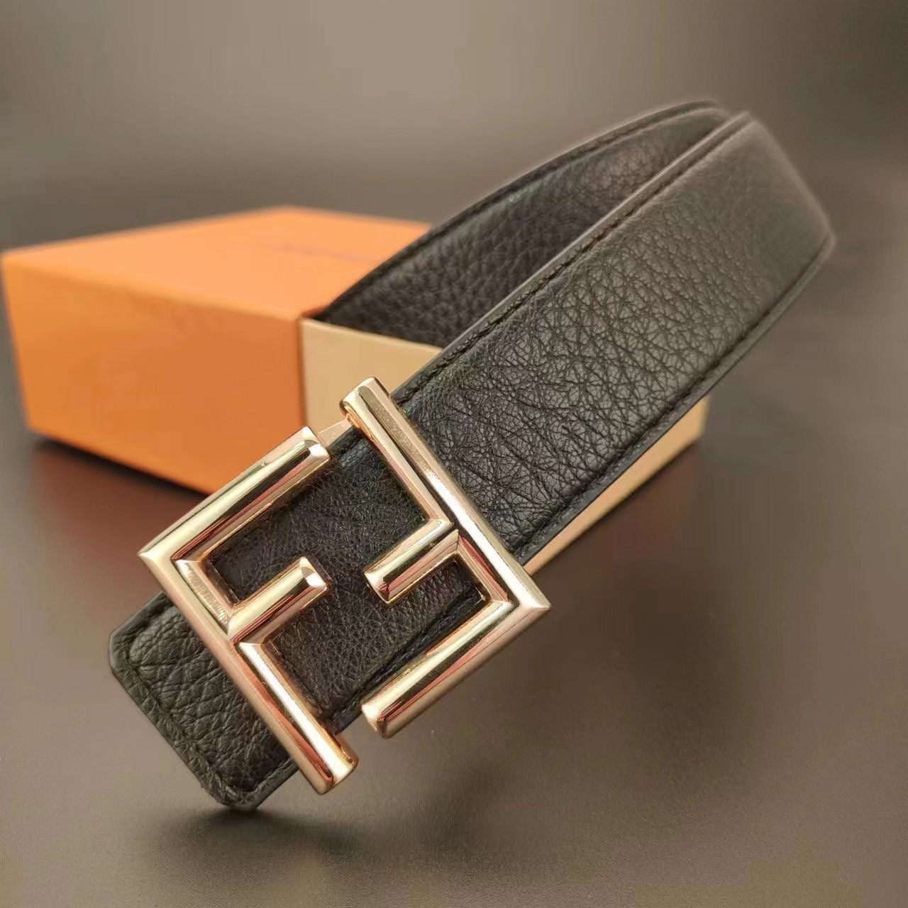 Selected Quality Simple Fendi FF Buckle Leather Belt ITEM NO.: HF-BT031