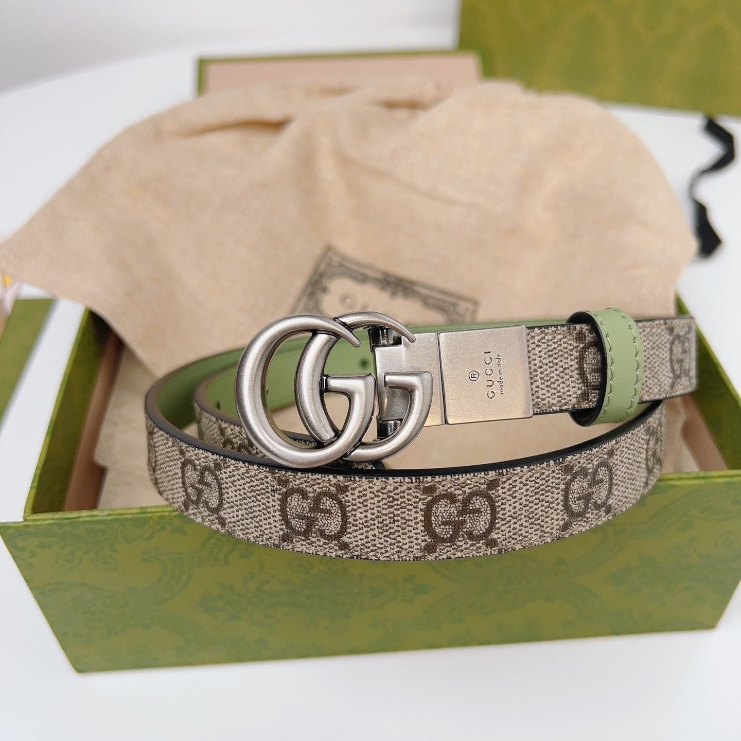 Double-Sided Use Two Tone Color Gucci GG Buckle Genuine Leather Belt   ITEM NO.: HF-BT015