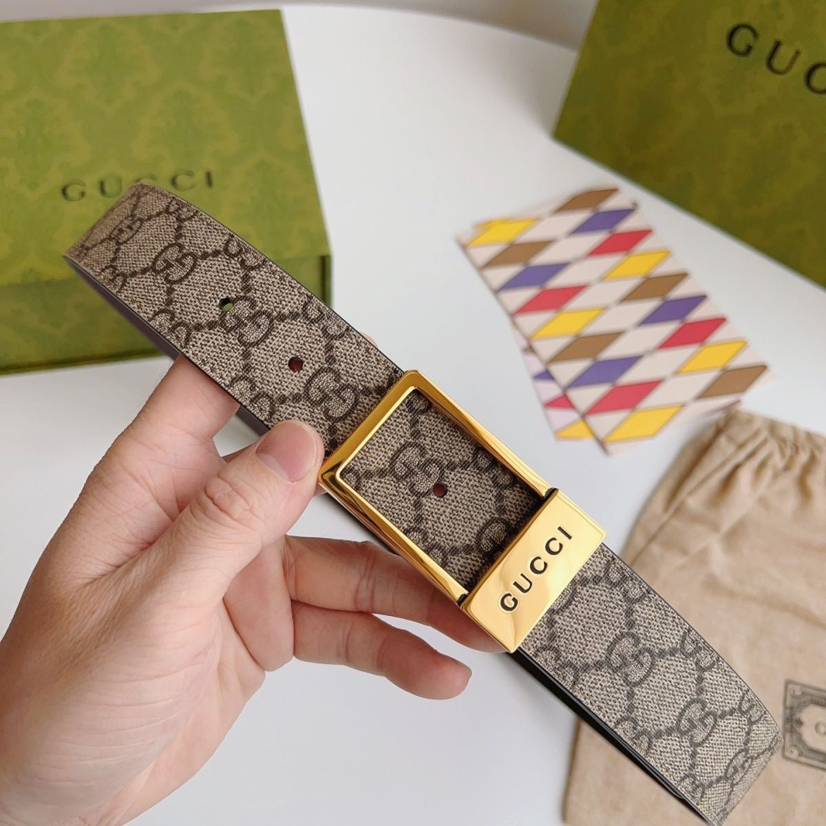 Gucci GG Monogram Leather Square Buckle Belt ITEM NO.: HF-BT017