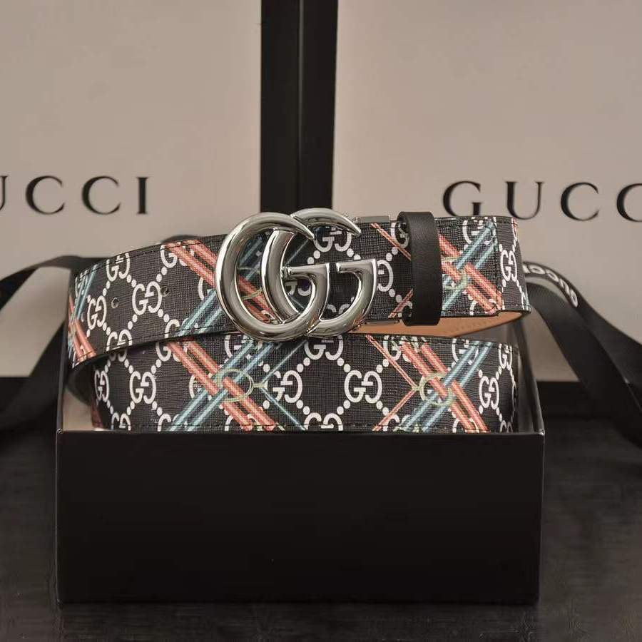 Custom Print Gucci GG Buckle Leather Belt ITEM NO.: HF-BT030