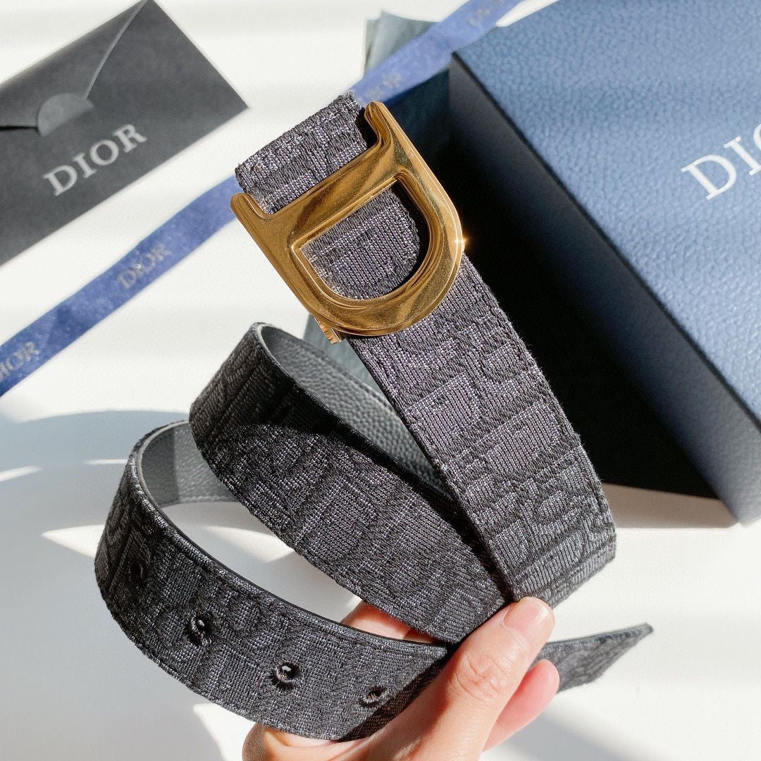 Double-Sided Use Christian Dior CD Buckle Jacquard Canvas Genuine Leather Belt   ITEM NO.: HF-BT012