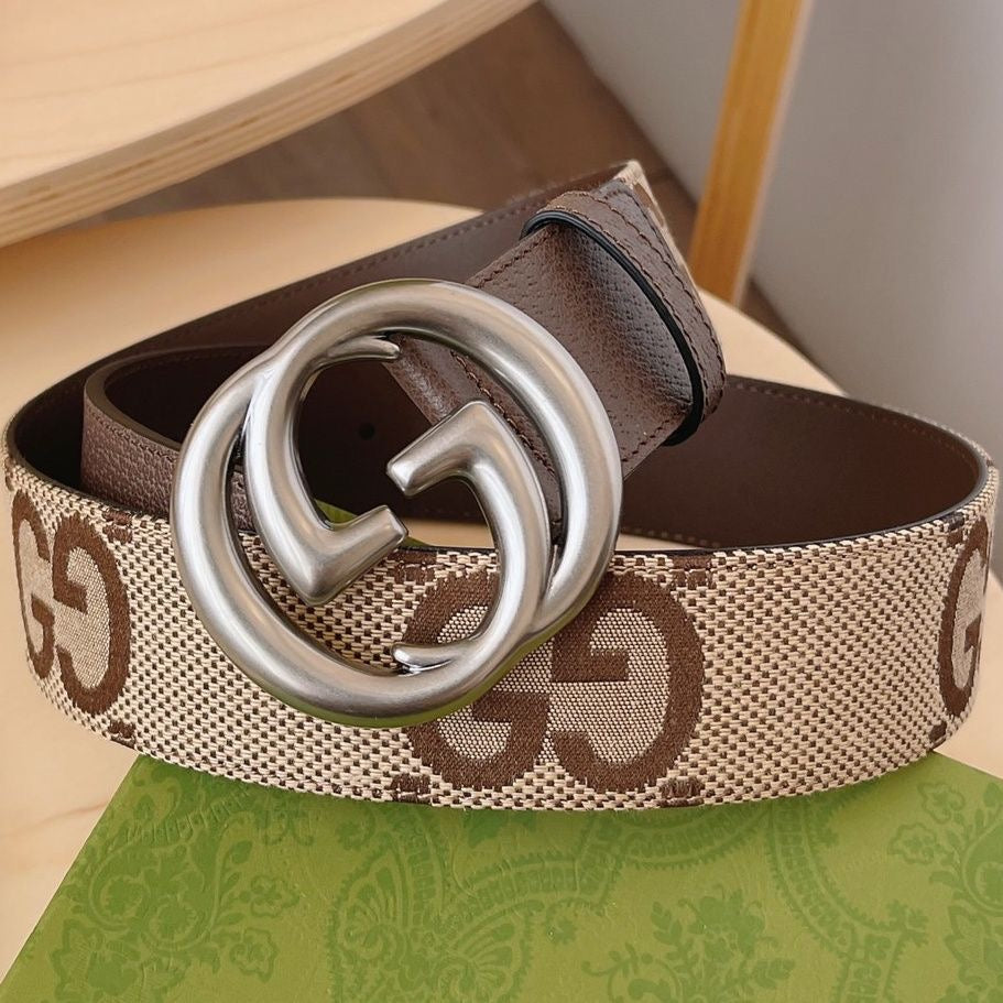 Classic Gucci GG Buckle Jacquard Canvas Genuine Leather Belt ITEM NO.: HF-BT005