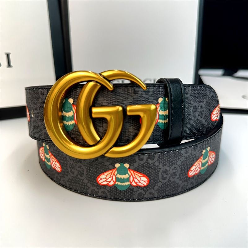 Classical Gucci Bee Print GG Buckle Leather Belt ITEM NO.: HF-BT042