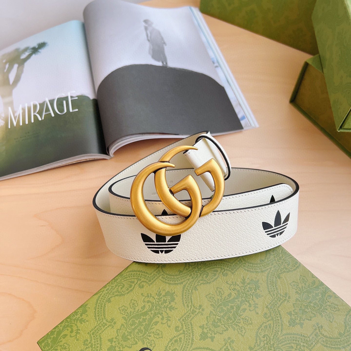 Adidas & Gucci Jointly-Designed GG Buckle Genuine Cow Leather Belt ITEM NO.: HF-BT013